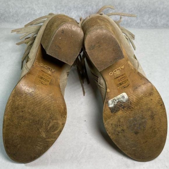 Aldo Suede Stacked Heel Fringe Ankle Bootie 7 - Picture 4 of 14